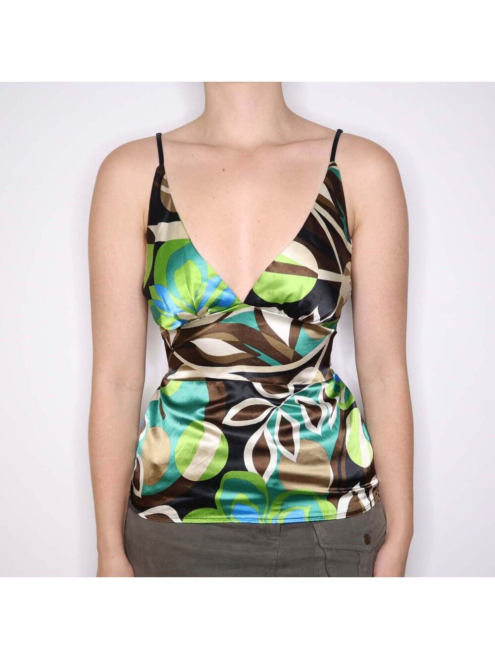 Y2K Italian Green Funky Print Babydoll Camisole (S/M)